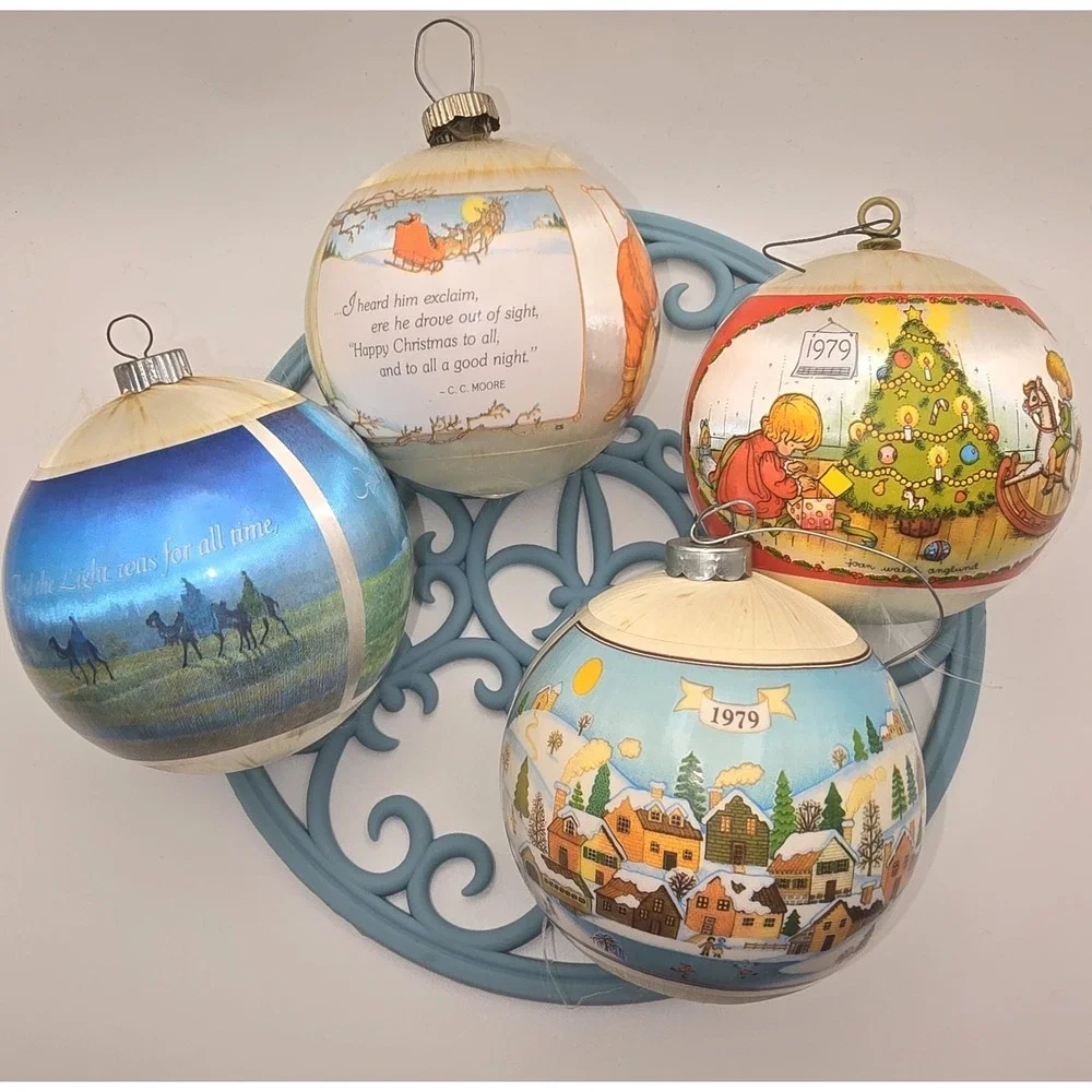 Vintage 1979 Christmas Satin Ball Ornaments 3 Hallmark 1 Joan Walsh Anglund -800
